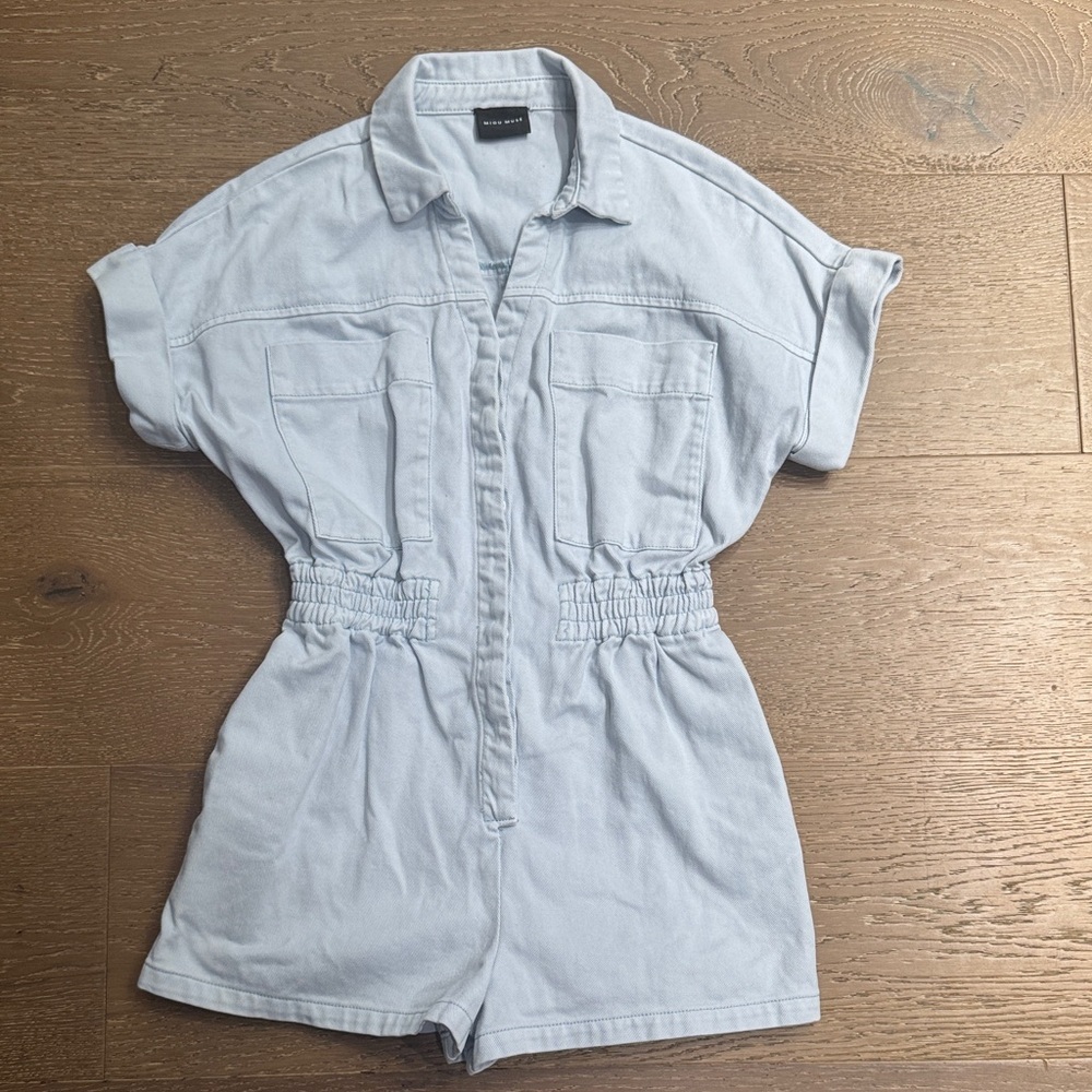 Miou Muse Light Blue Utility Romper Safari Style Elastic Waist Size S - Picture 7 of 7